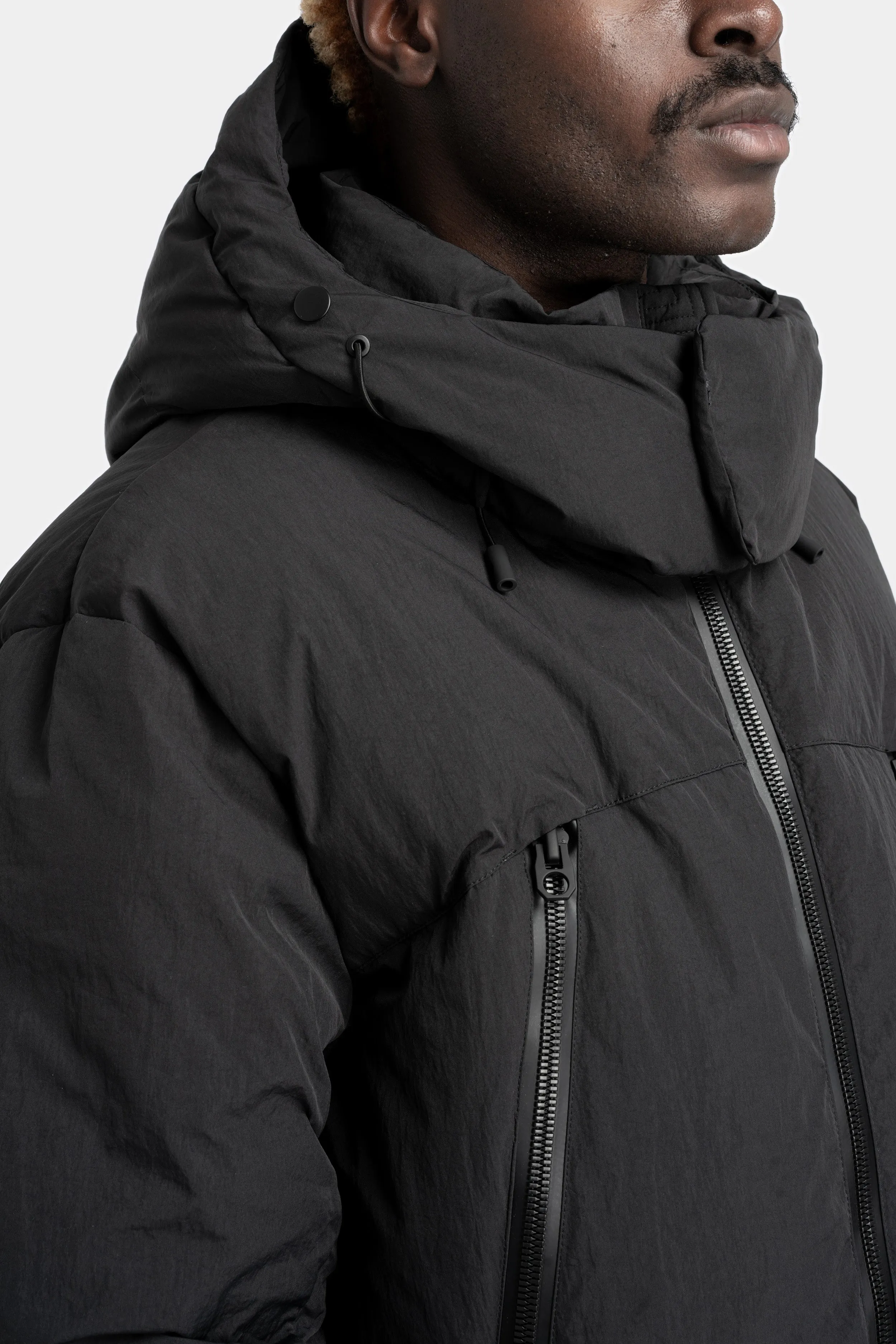 Detachable hood down jacket, Black