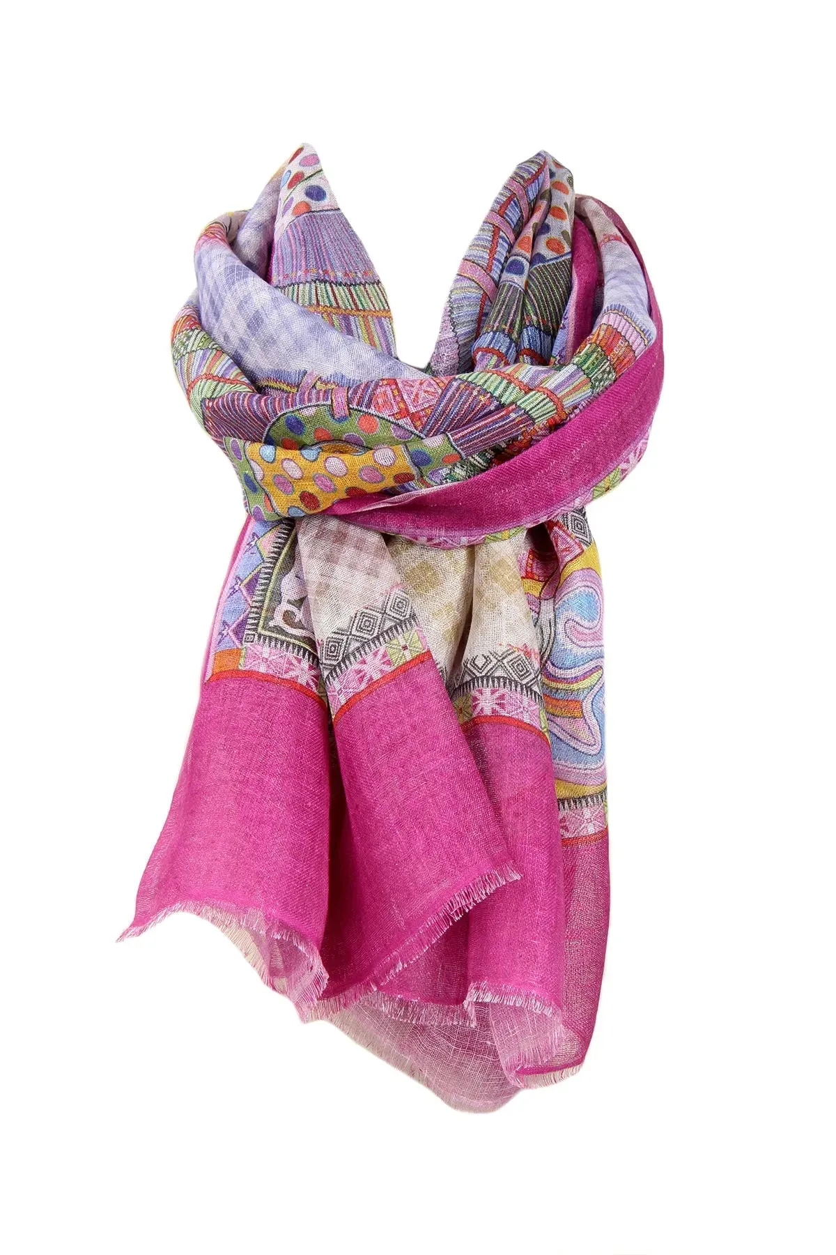 Digital Print Fuchsia Linen Scarf