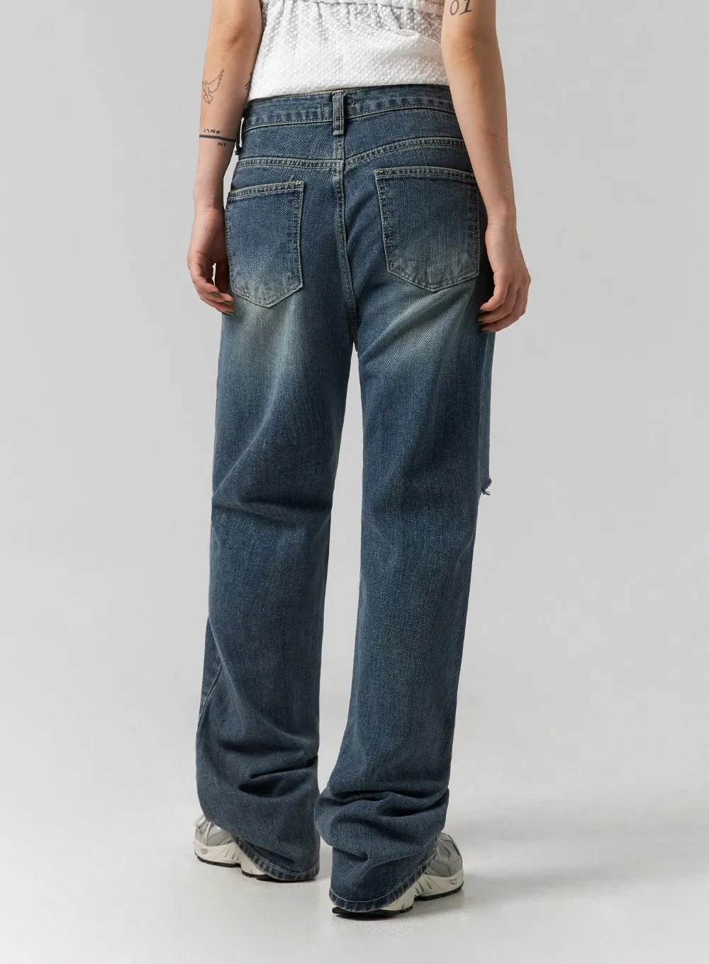 Distressed Washed Wide Leg Jeans CG316