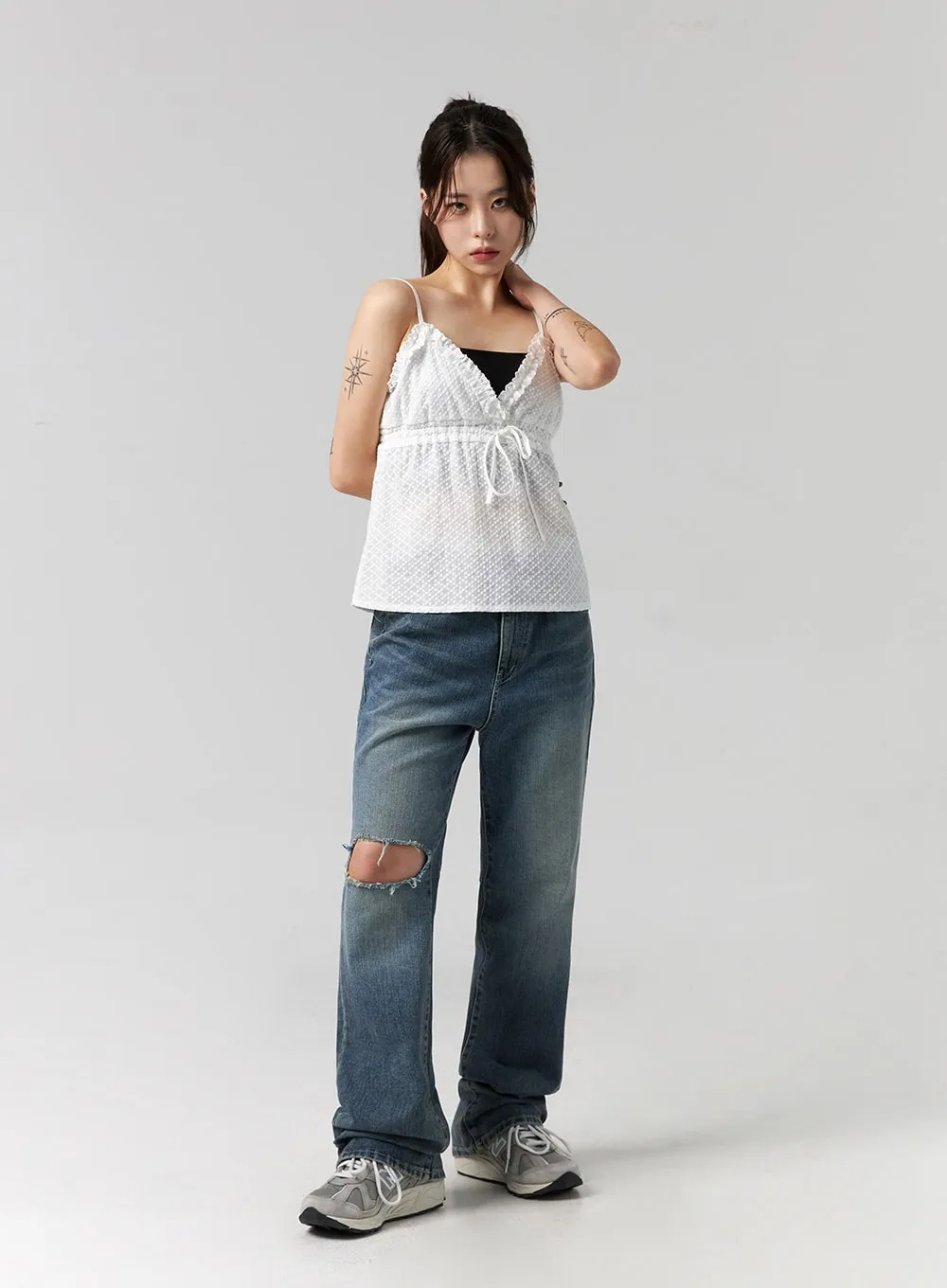 Distressed Washed Wide Leg Jeans CG316