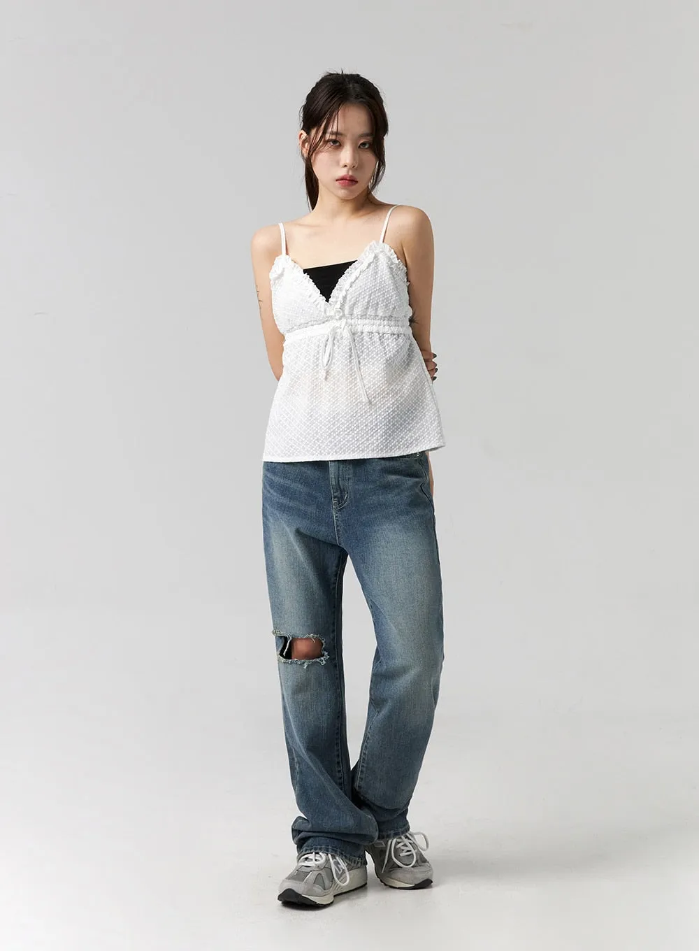 Distressed Washed Wide Leg Jeans CG316