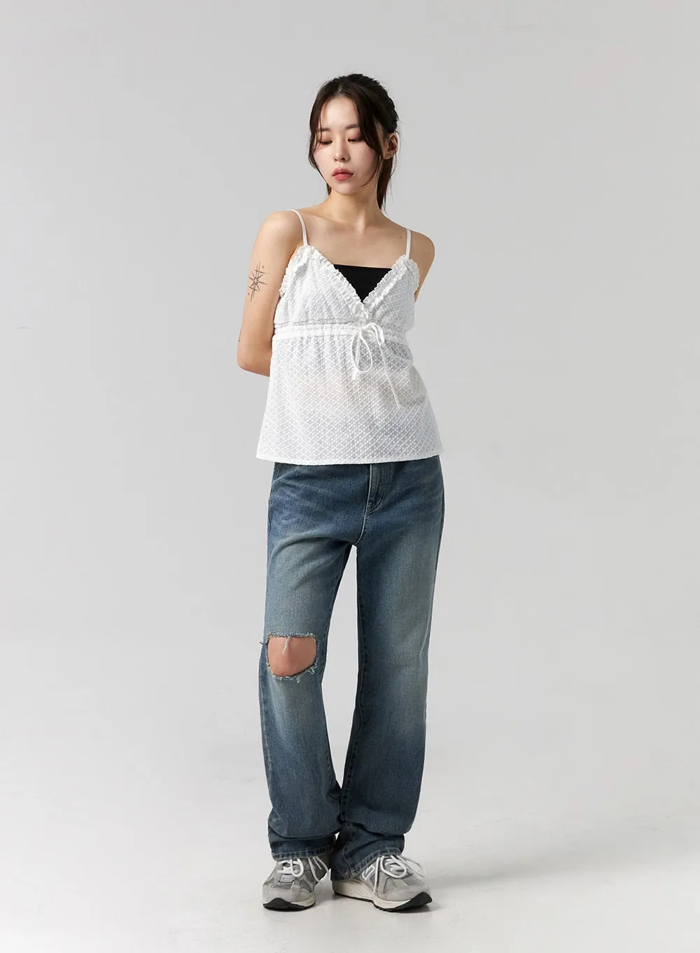 Distressed Washed Wide Leg Jeans CG316