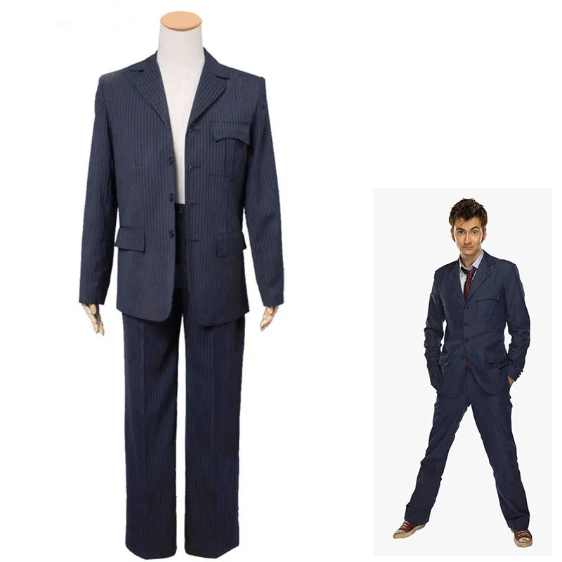 Doctor Who 10th Doctor Cosplay Costume Tenth Doctor Coat Blue Wool Trousers Suit