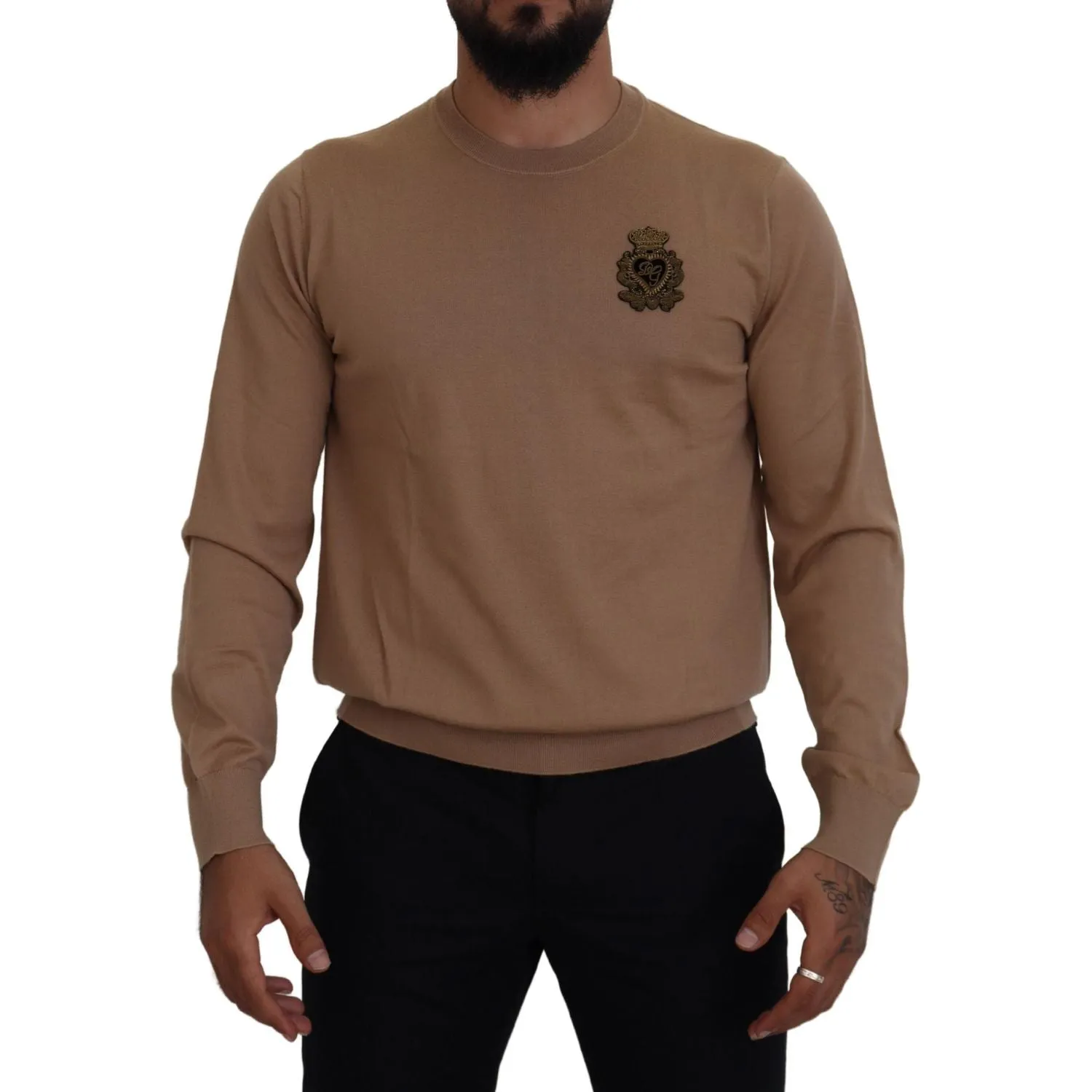 Dolce & Gabbana Beige Cashmere Crewneck Pullover Sweater