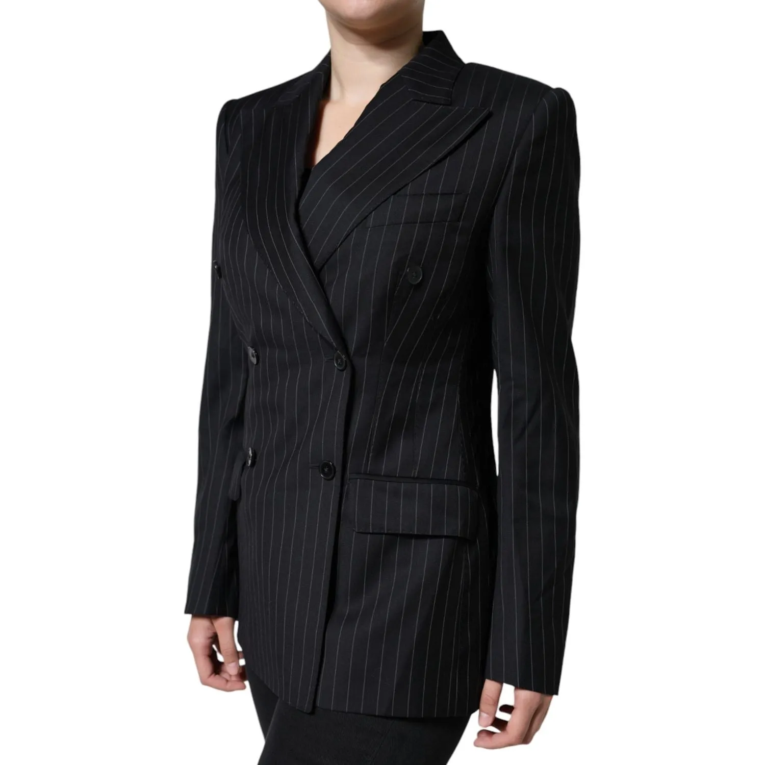 Dolce & Gabbana Black Striped Double Breasted Coat Jacket