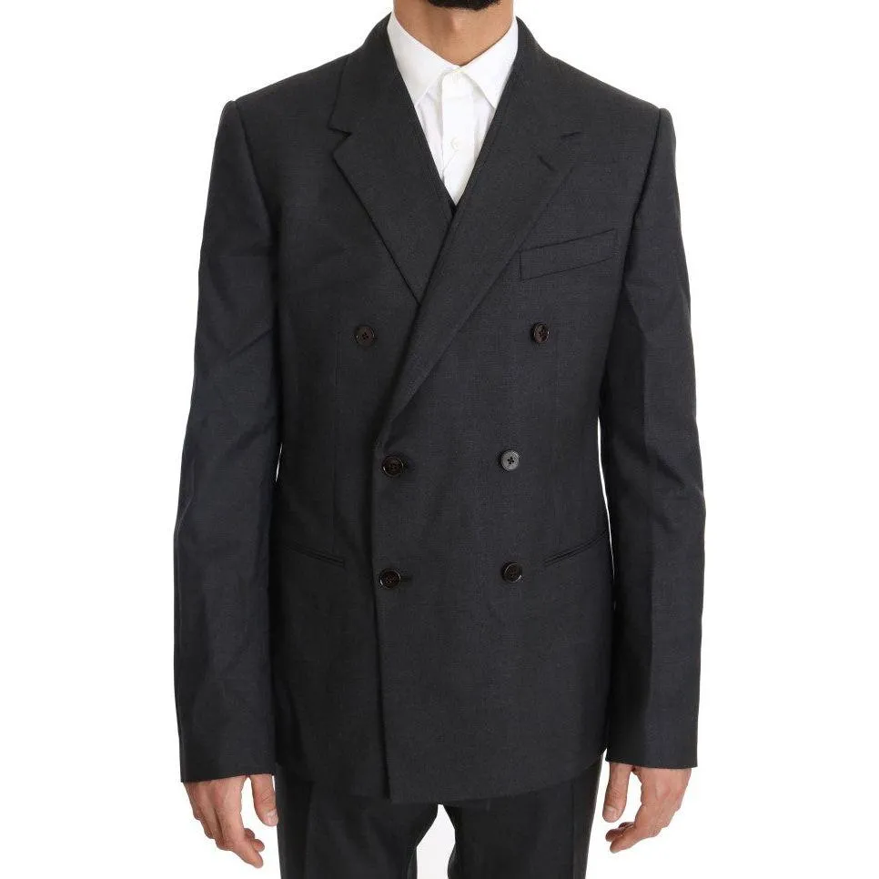 Dolce & Gabbana Elegant Gray Double Breasted Wool Silk Suit