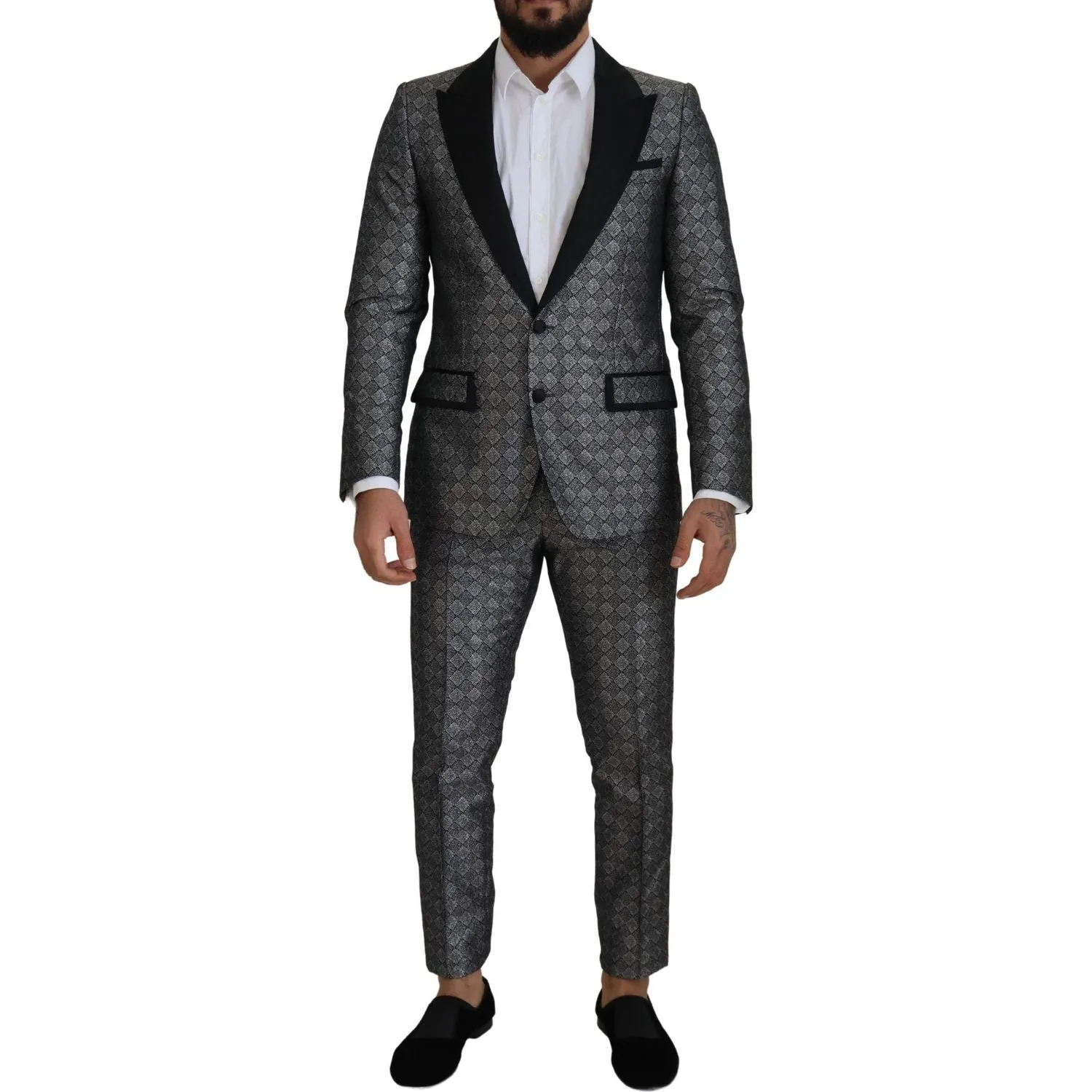 Dolce & Gabbana Elegant Silver Patterned Slim Fit Suit