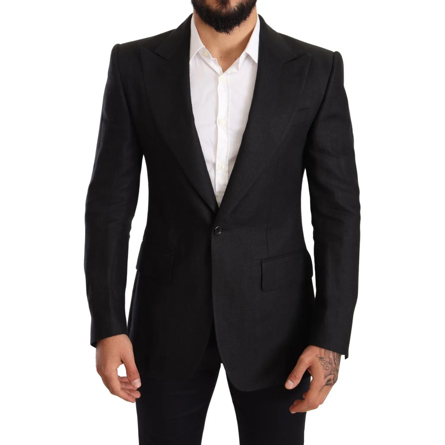 Dolce & Gabbana Elegant Slim Fit Black Linen Blazer