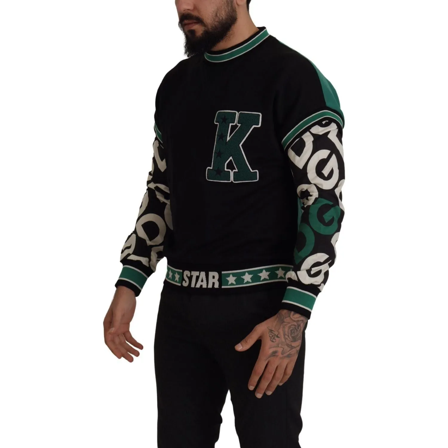 Dolce & Gabbana Regal Crewneck Pullover Sweater - Black & Green