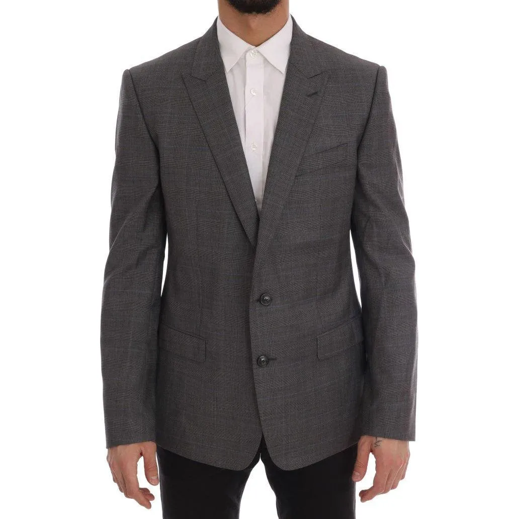 Dolce & Gabbana Sleek Gray Checkered Wool Blazer