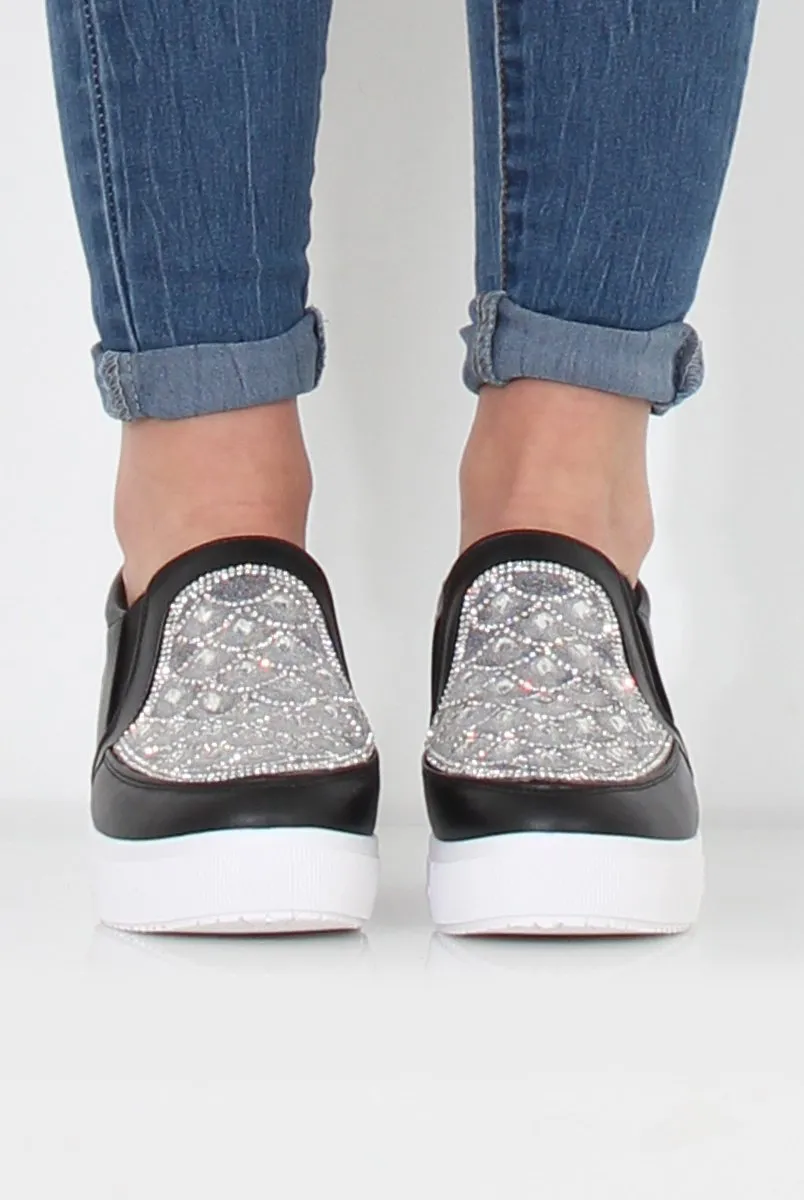 Dora Black Sparkle Wedged Skaters