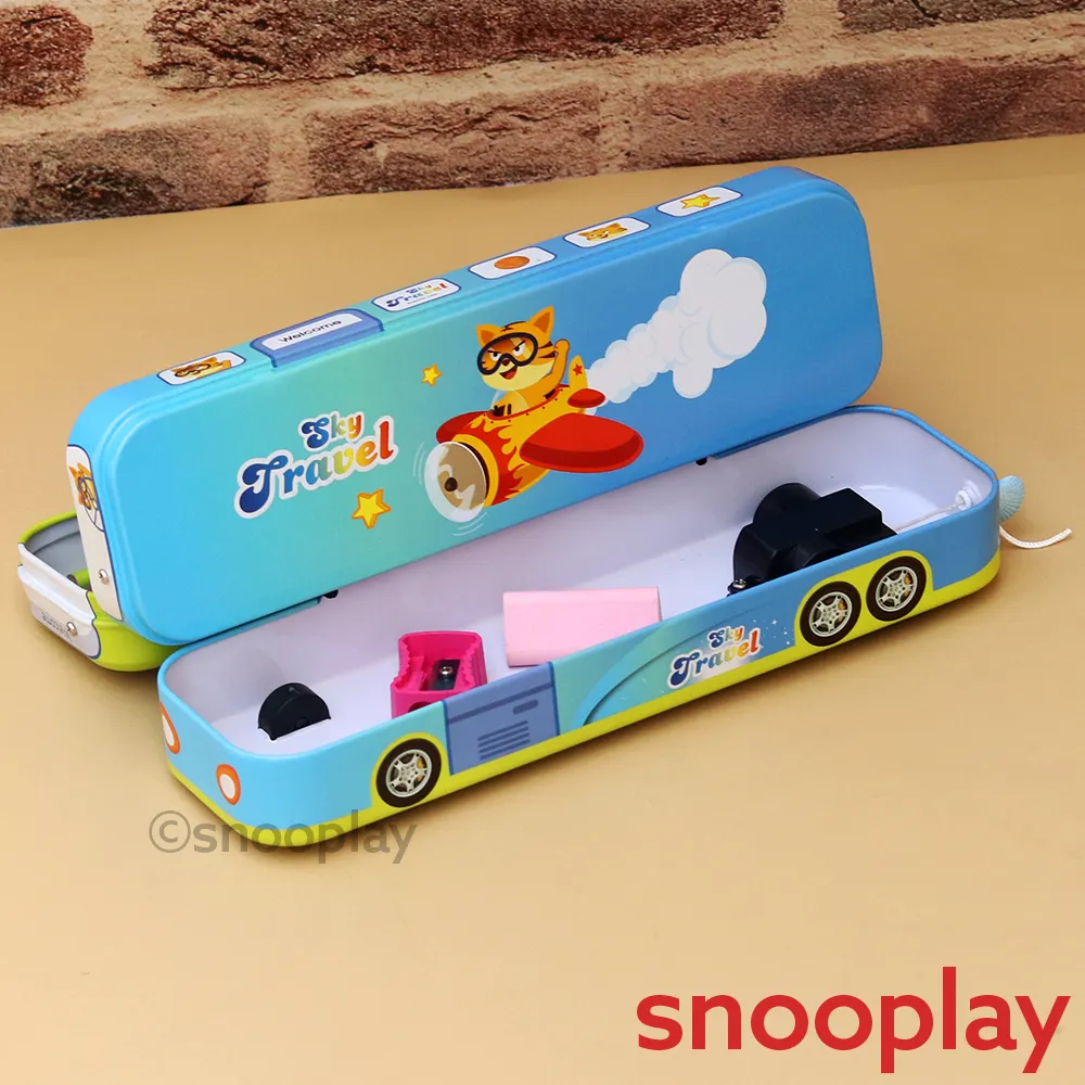 Double Decker Sky Travel Pencil Box with Moving Tyres (Assorted Designs)