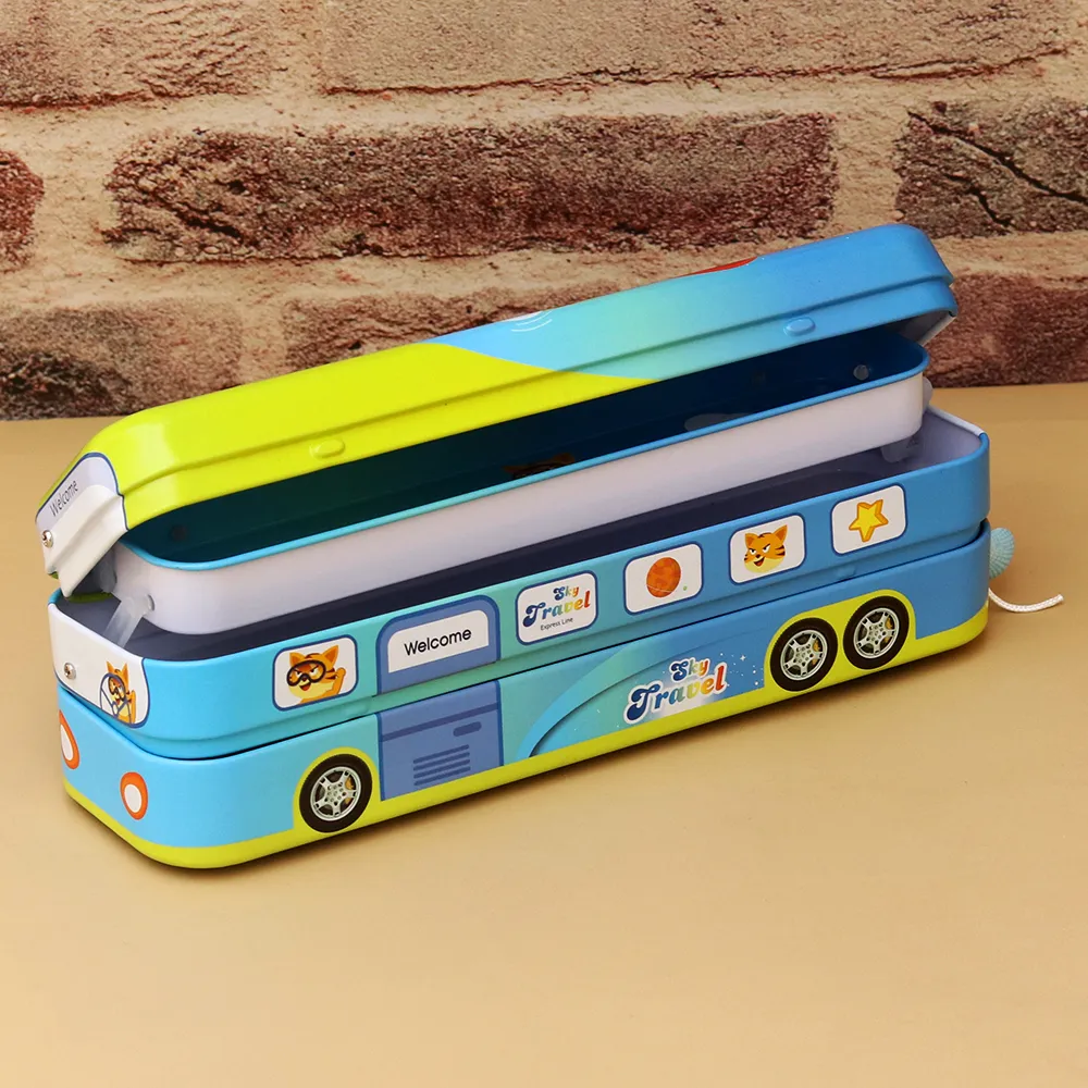 Double Decker Sky Travel Pencil Box with Moving Tyres (Assorted Designs)