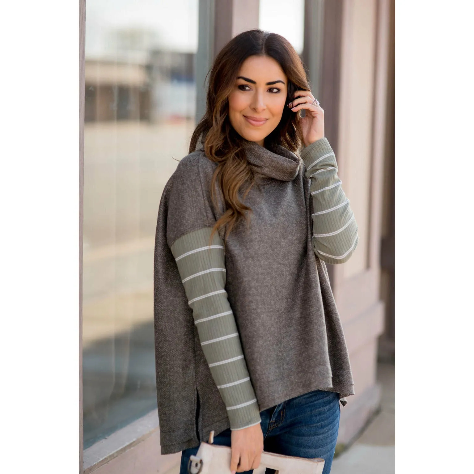 Double Lined Faux Poncho Style Sweater