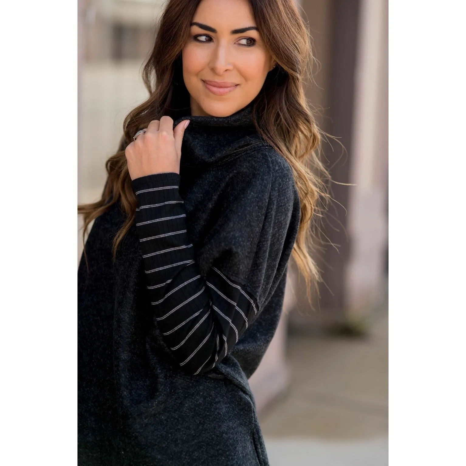 Double Lined Faux Poncho Style Sweater