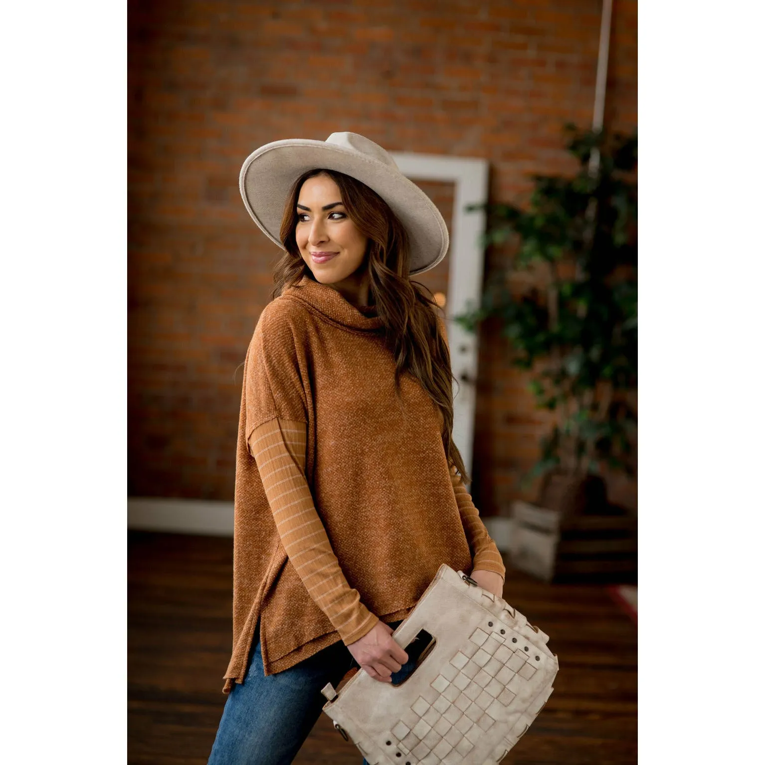 Double Lined Faux Poncho Style Sweater