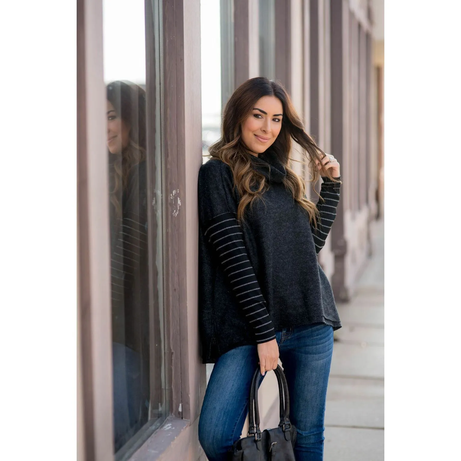 Double Lined Faux Poncho Style Sweater