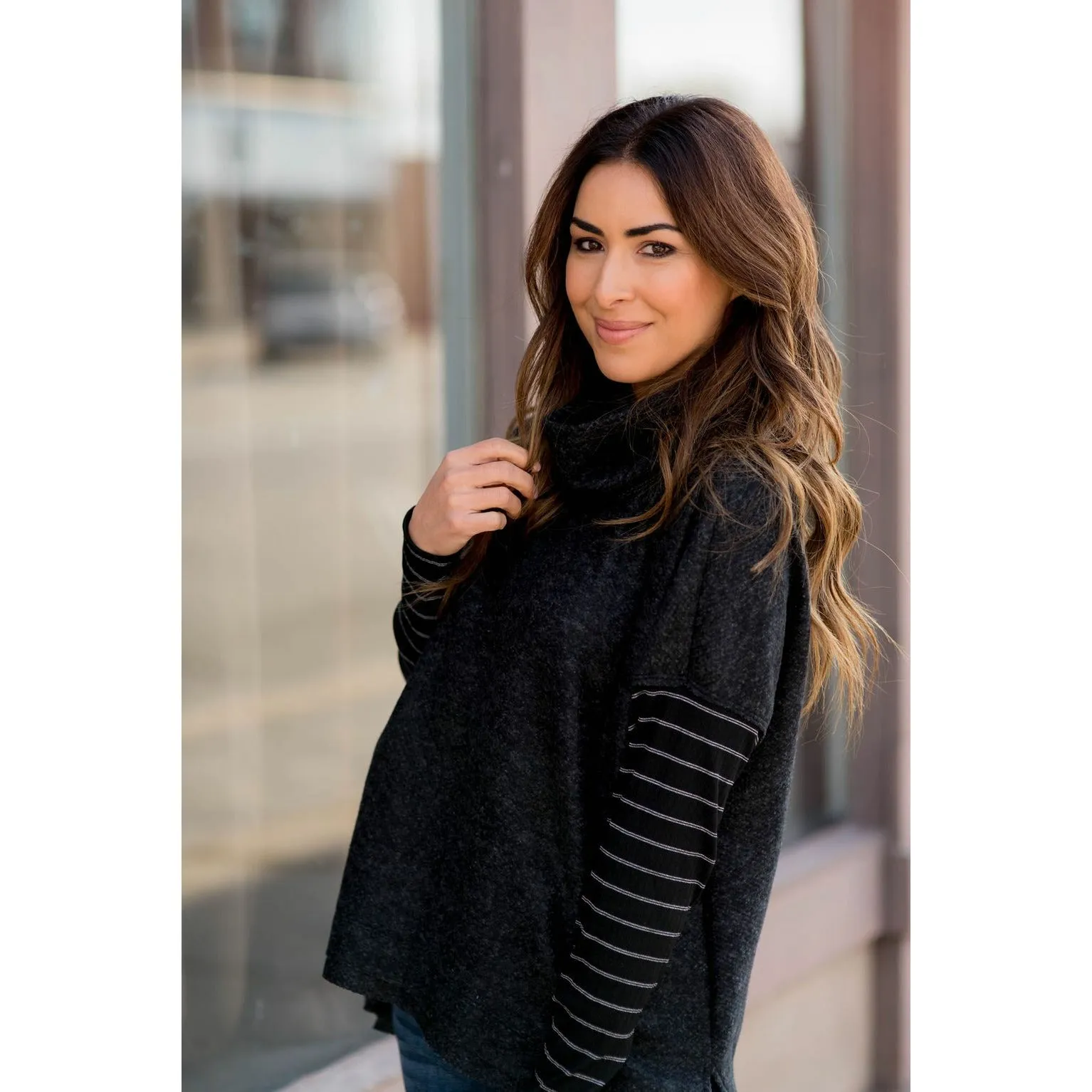 Double Lined Faux Poncho Style Sweater