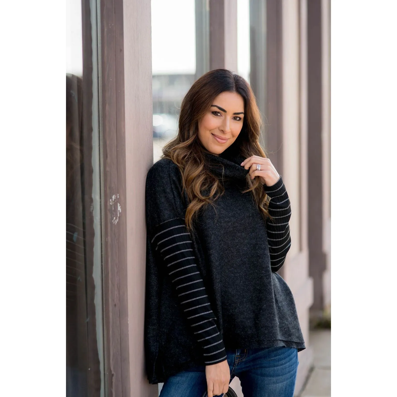 Double Lined Faux Poncho Style Sweater