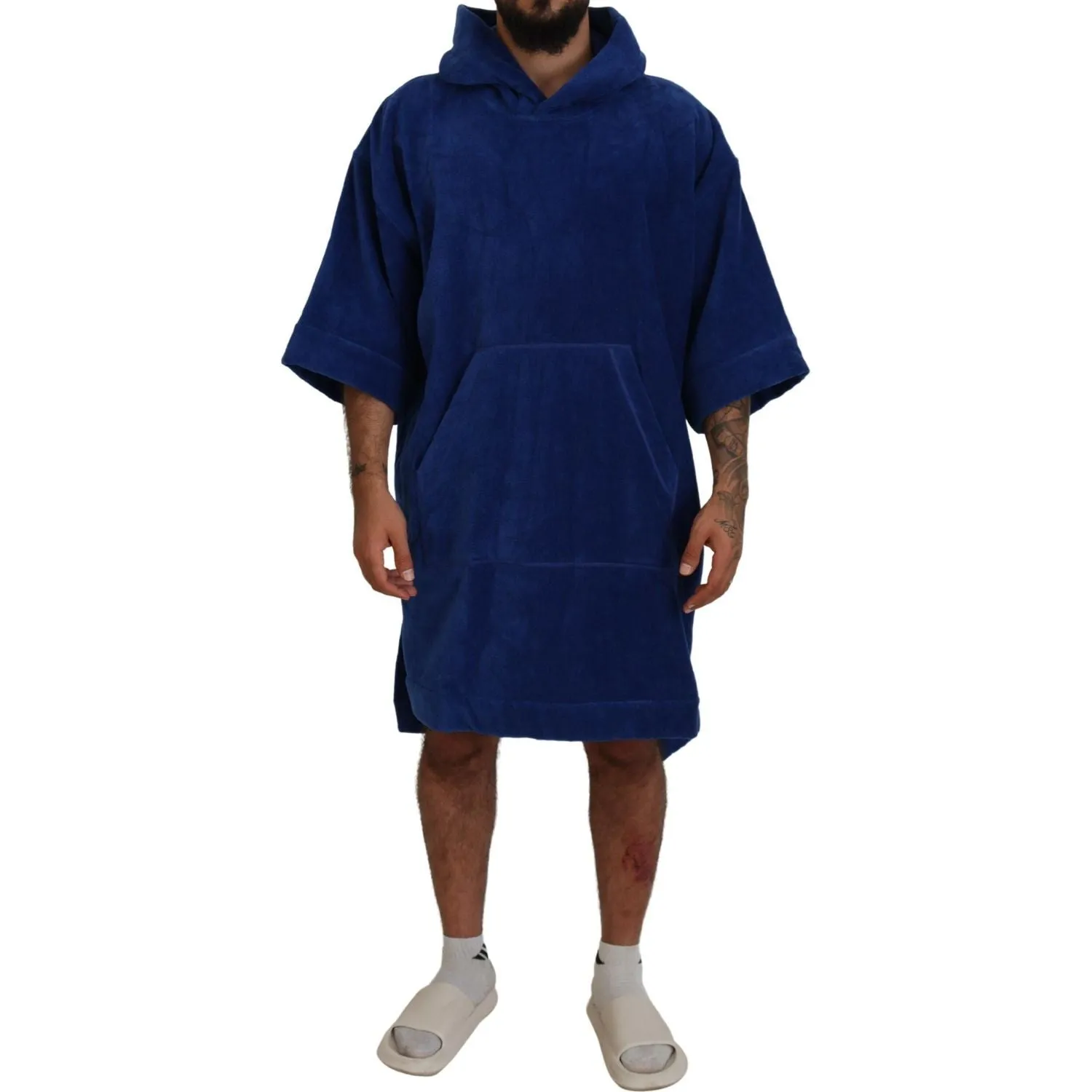 Dsquared² Blue Poncho Men Hooded Beachwear Changing Robe