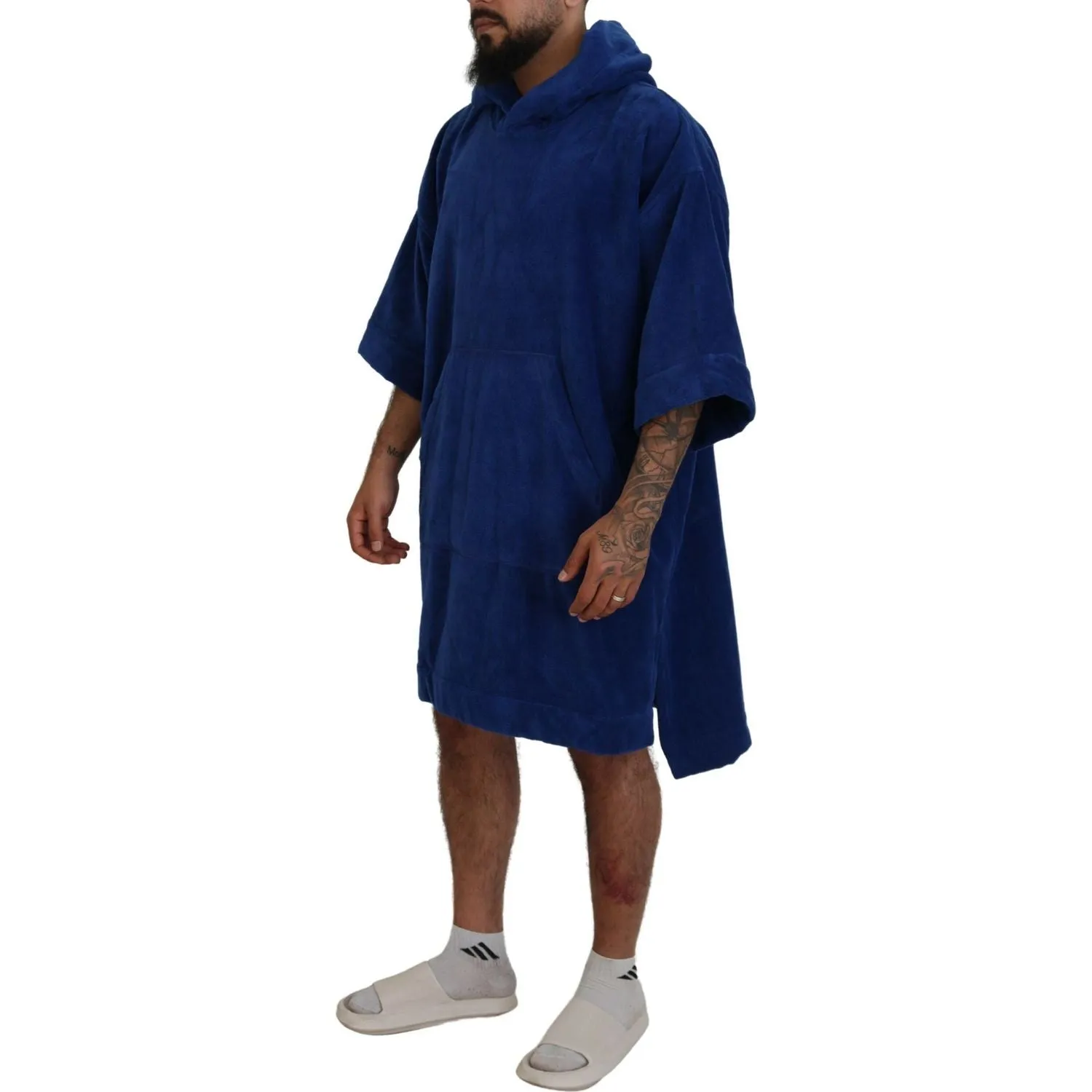 Dsquared² Blue Poncho Men Hooded Beachwear Changing Robe