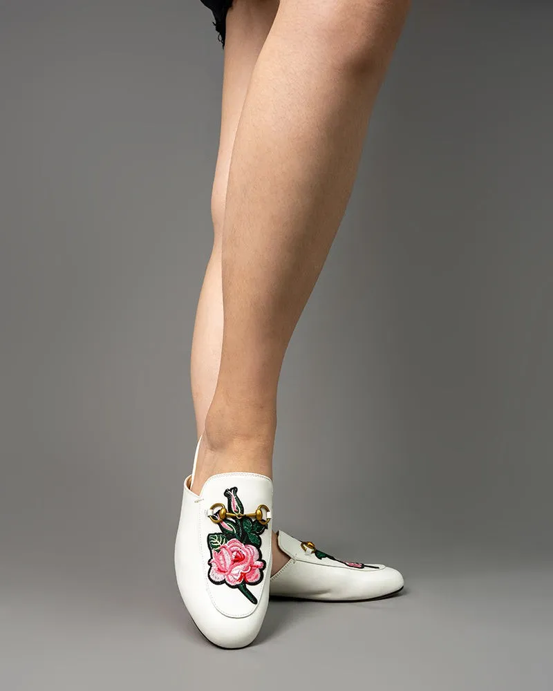 Embroidery Vamp Backless Slip On Mules