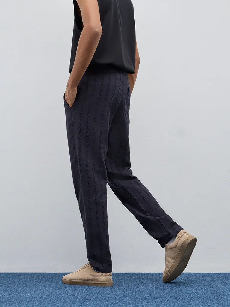 ETA Black Textured Relaxed-Fit Mid-Rise Cotton Chinos