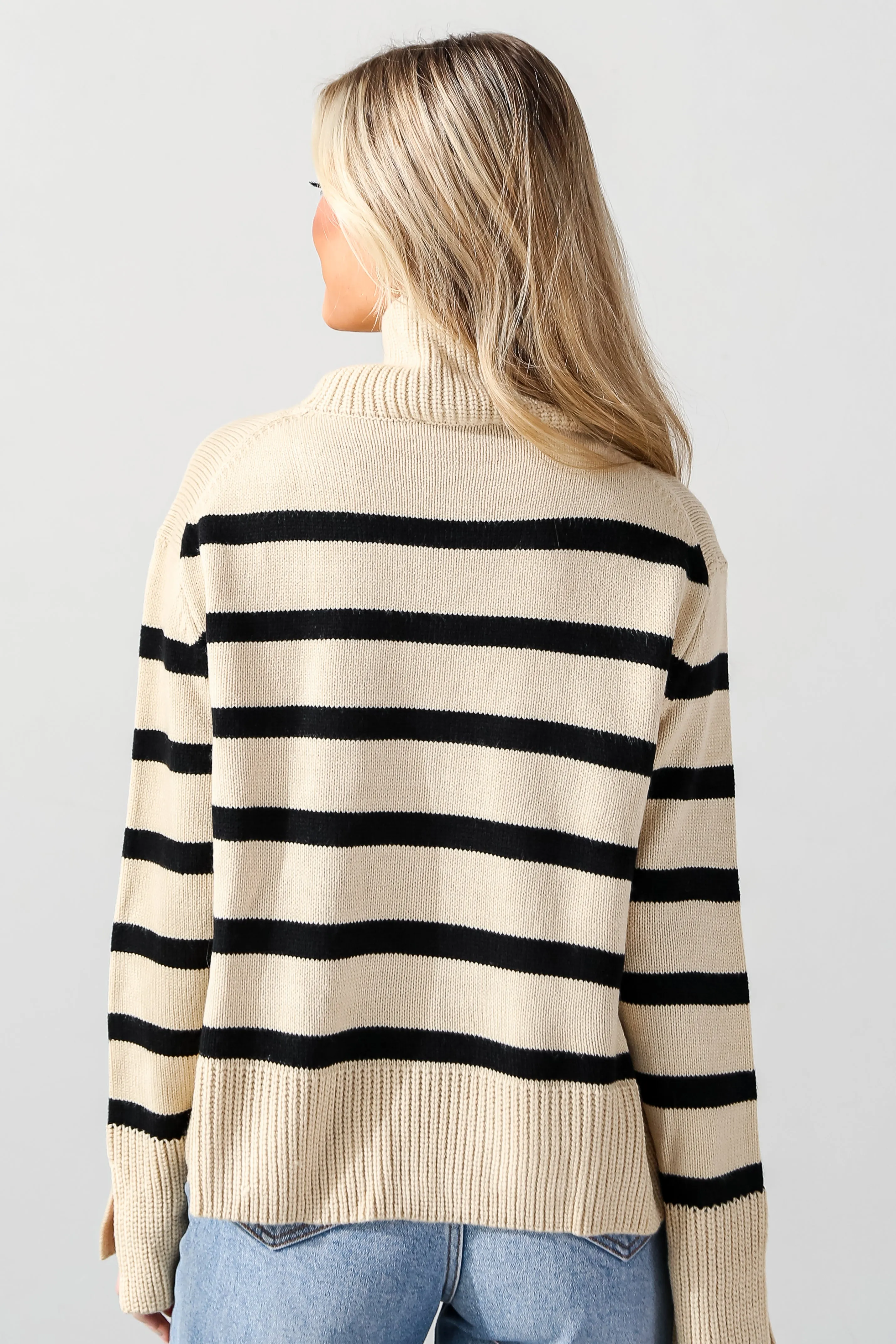 FINAL SALE - Signature Stunner Taupe Striped Turtleneck Sweater