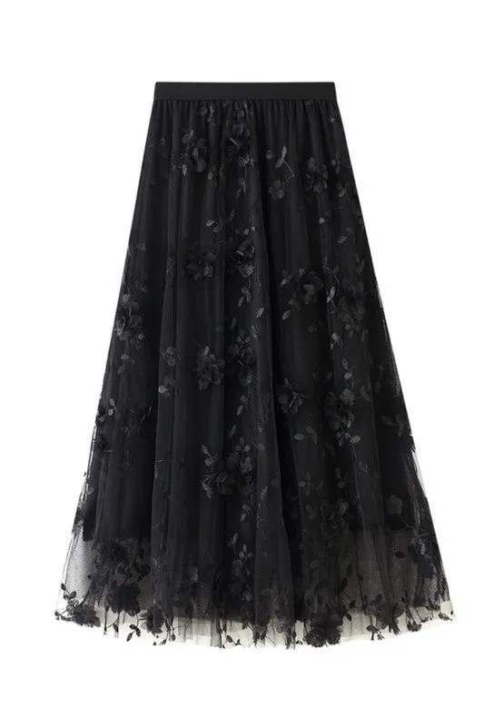 Floral lace midi skirt