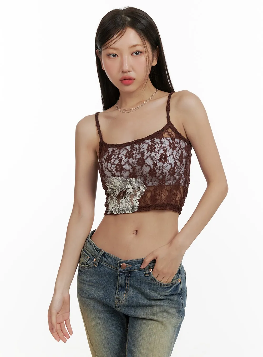 Floral Mesh Lace Cami Top CU405