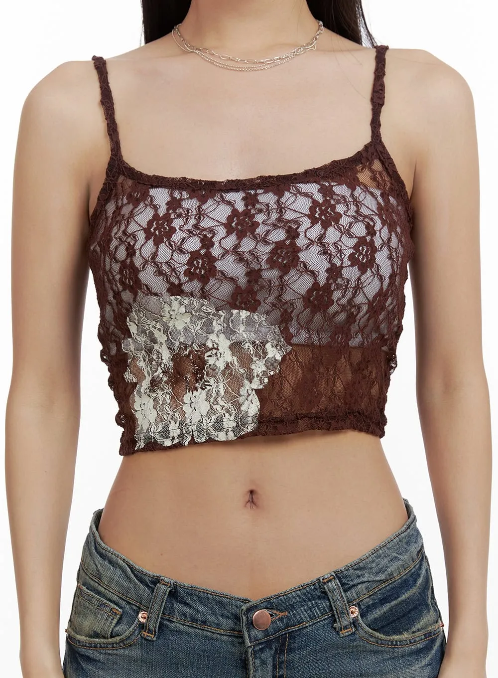 Floral Mesh Lace Cami Top CU405