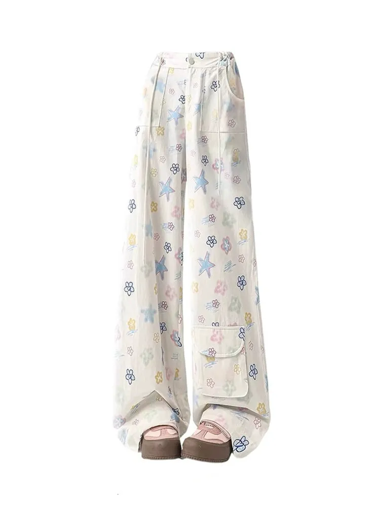 Flowers & Stars Wide-Leg Cargo Pants