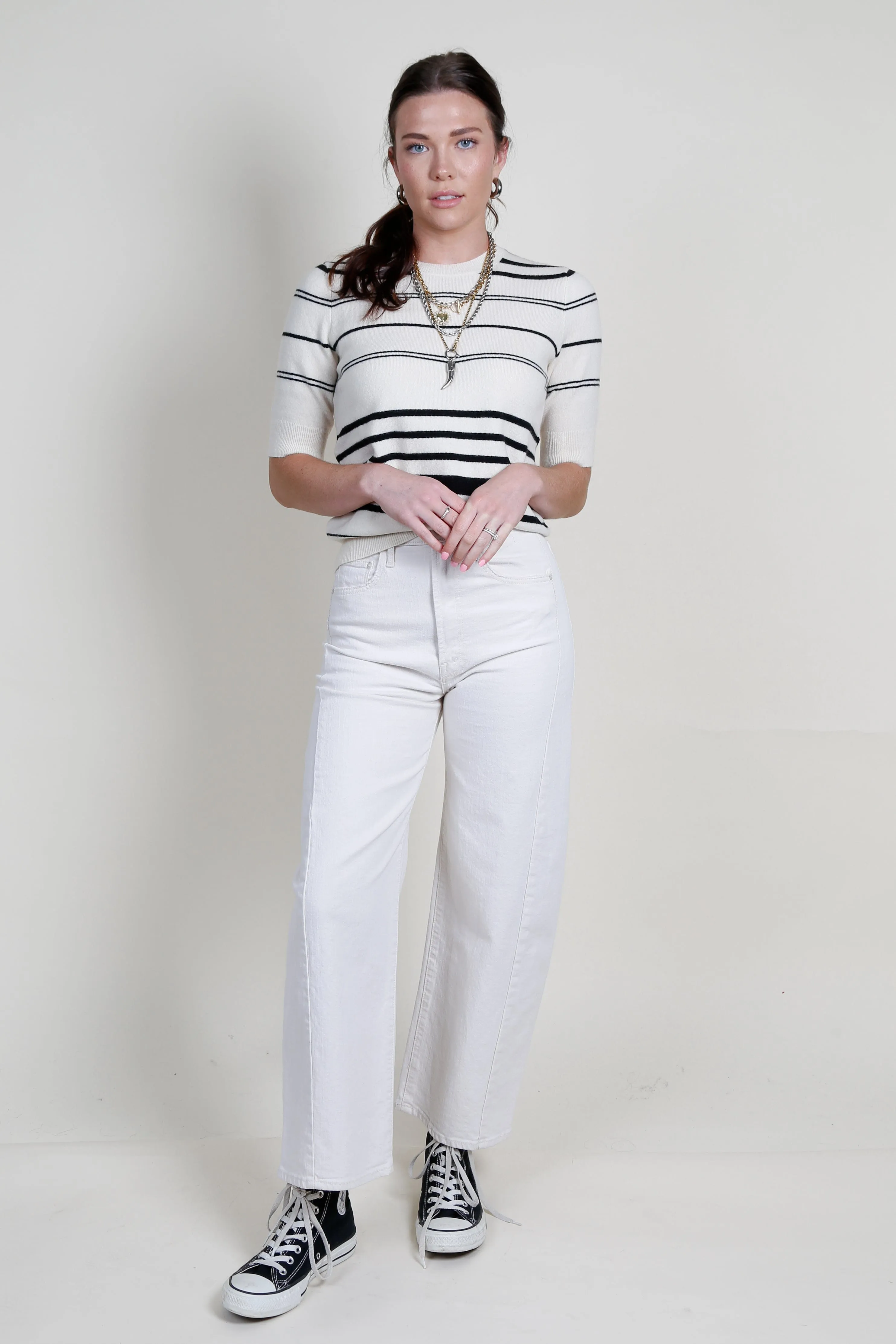 FRAME | Striped S/S Sweater - Cream