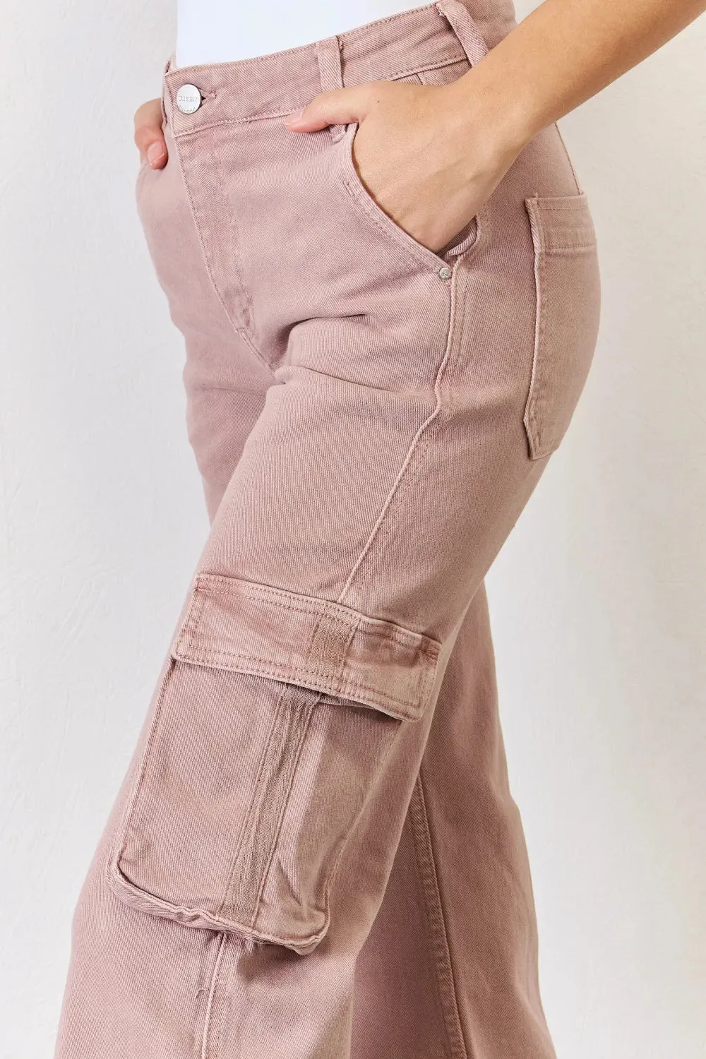 Full Size High Rise Cargo Wide Leg Jeans