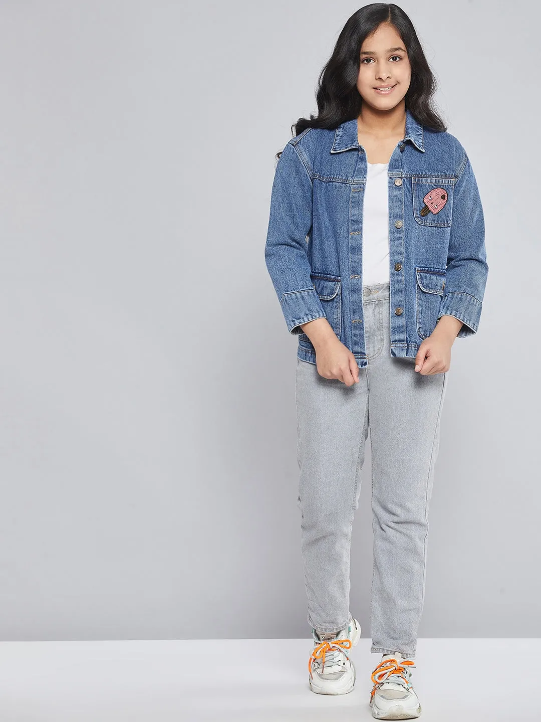 Girls Blue Ice Cream Patch Denim Jacket