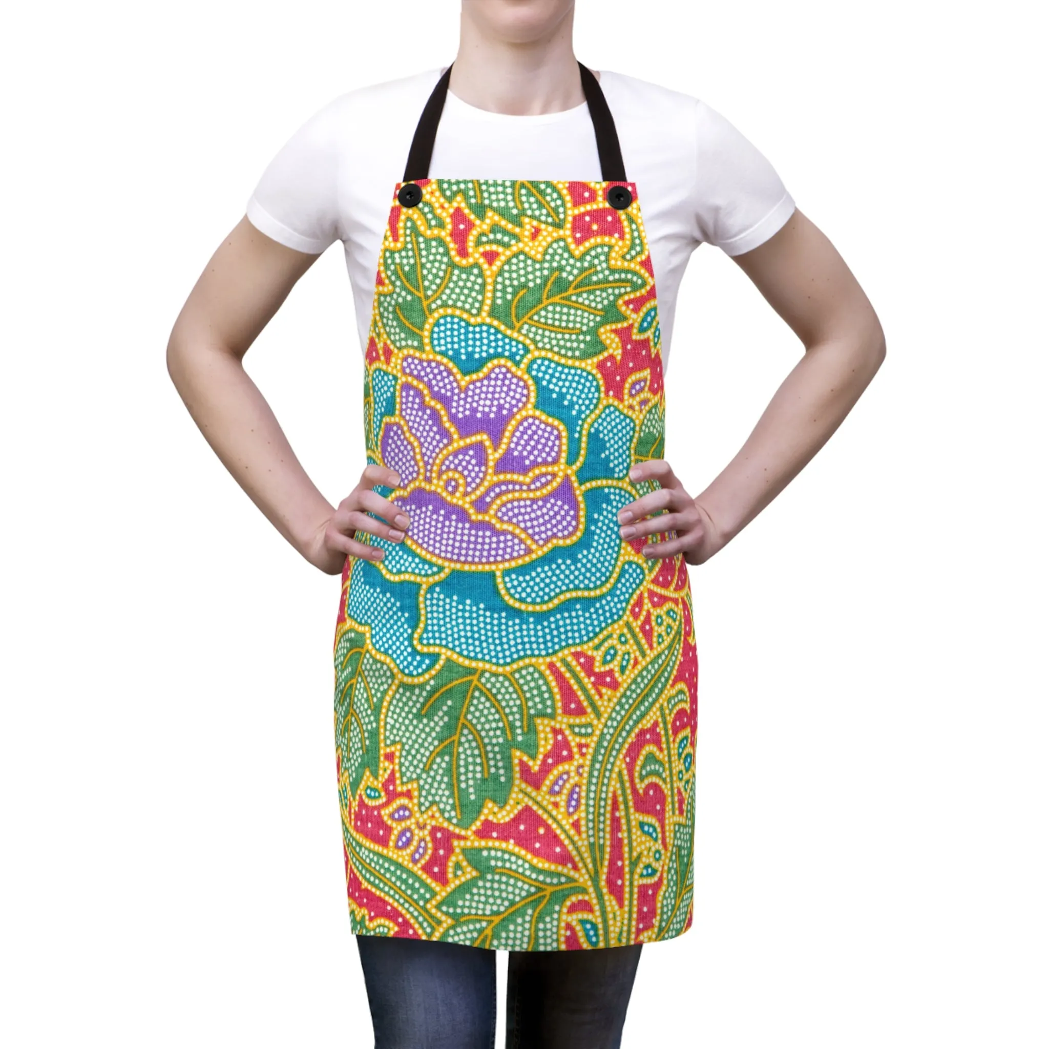 Green and red flowers - Inovax Apron