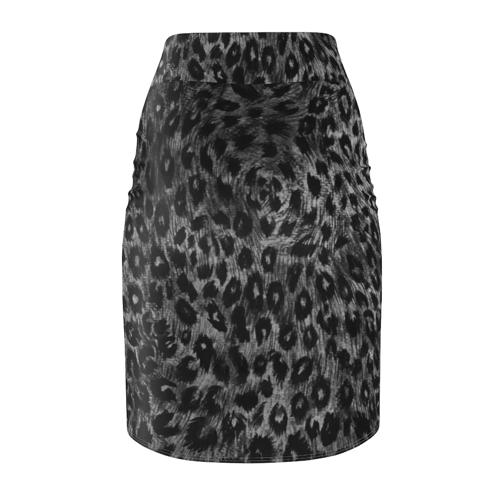 Grey Leopard Women's Pencil Skirt, Animal Print Designer Skirt-Made in USA (US Size XS-2XL)