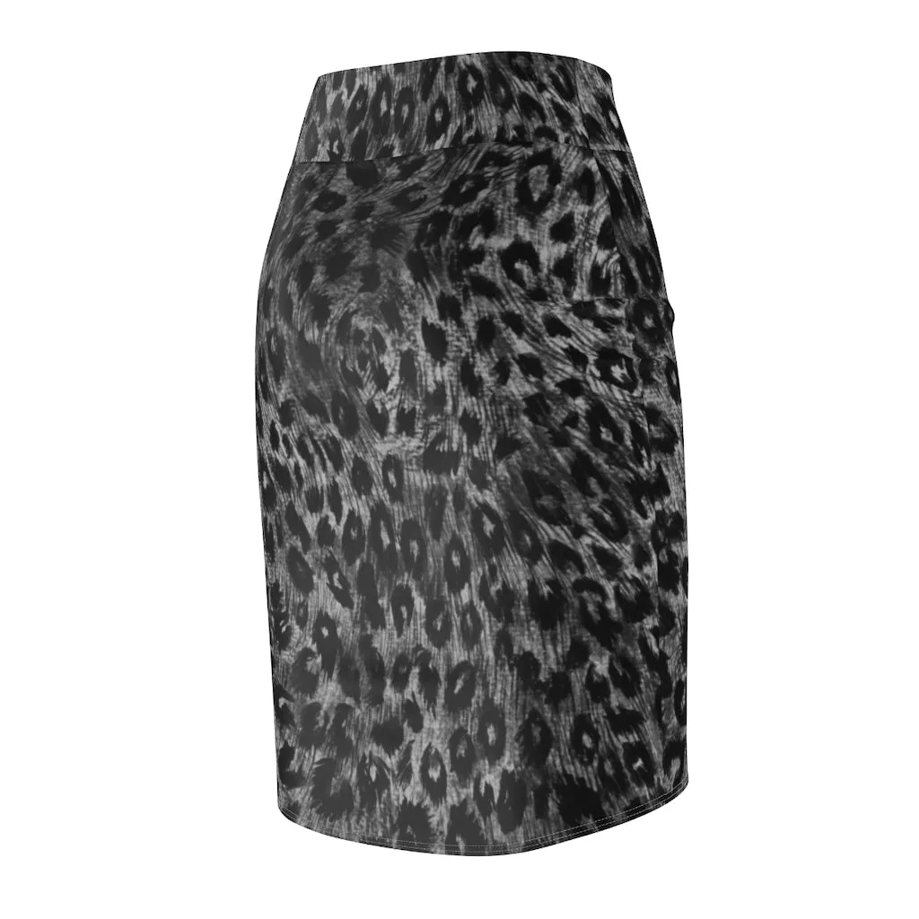 Grey Leopard Women's Pencil Skirt, Animal Print Designer Skirt-Made in USA (US Size XS-2XL)