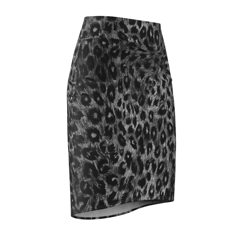 Grey Leopard Women's Pencil Skirt, Animal Print Designer Skirt-Made in USA (US Size XS-2XL)