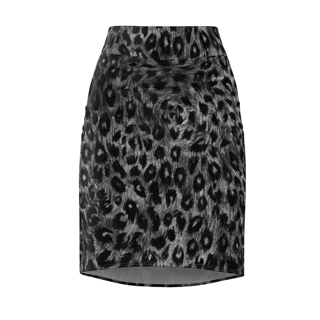 Grey Leopard Women's Pencil Skirt, Animal Print Designer Skirt-Made in USA (US Size XS-2XL)