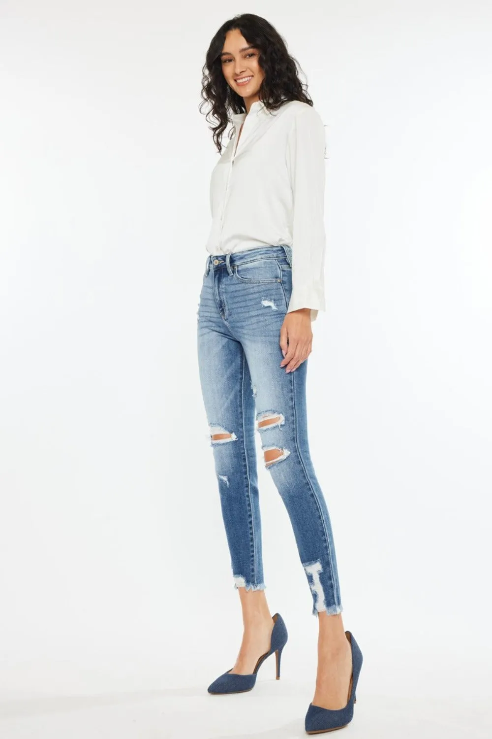 High Rise Frayed Ankle Skinny Jeans