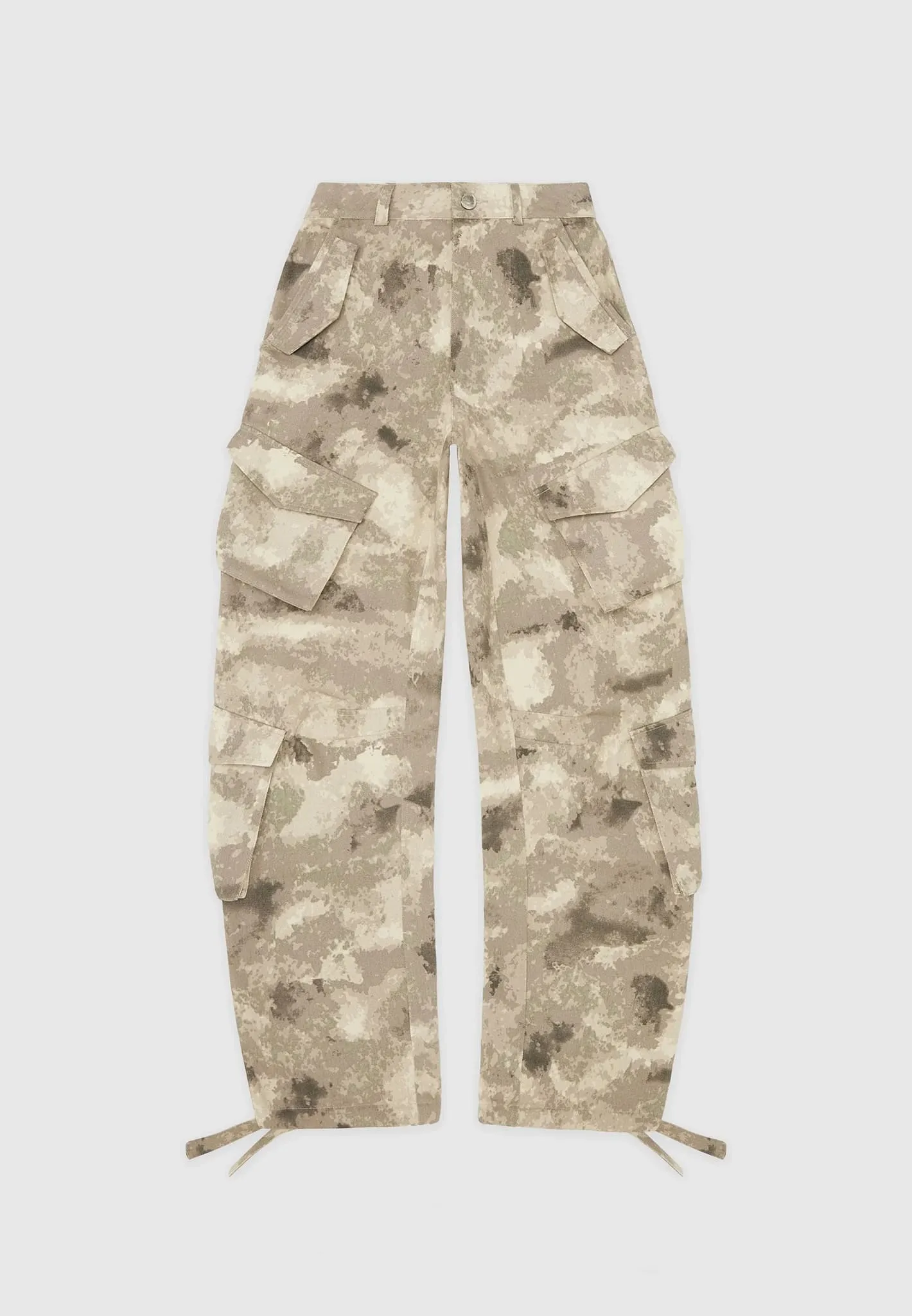 High Waisted Camo Cargo Pants - Beige