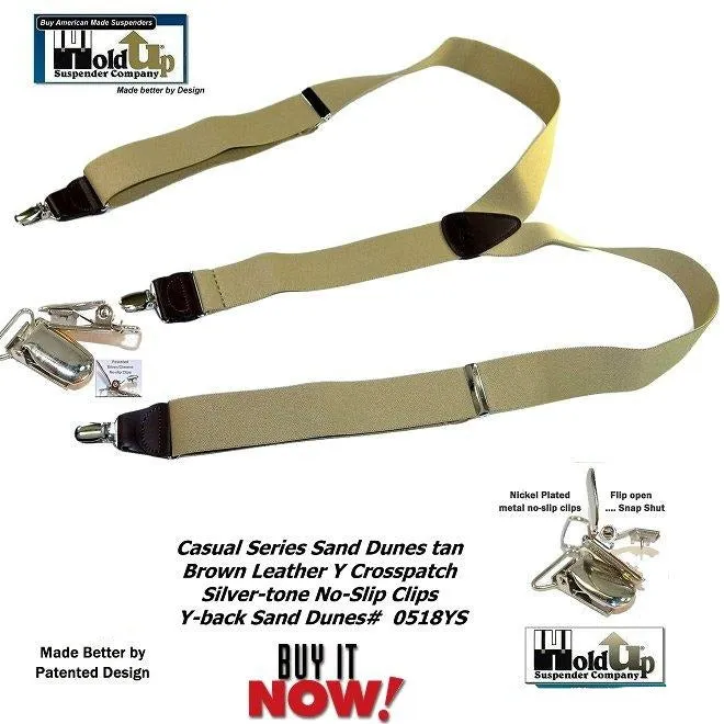 Holdup Brand Sand Dunes Tan Casual Series Suspenders in Y-back style with Silver Tone No-slip Clips