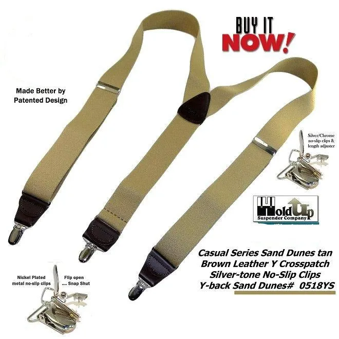 Holdup Brand Sand Dunes Tan Casual Series Suspenders in Y-back style with Silver Tone No-slip Clips