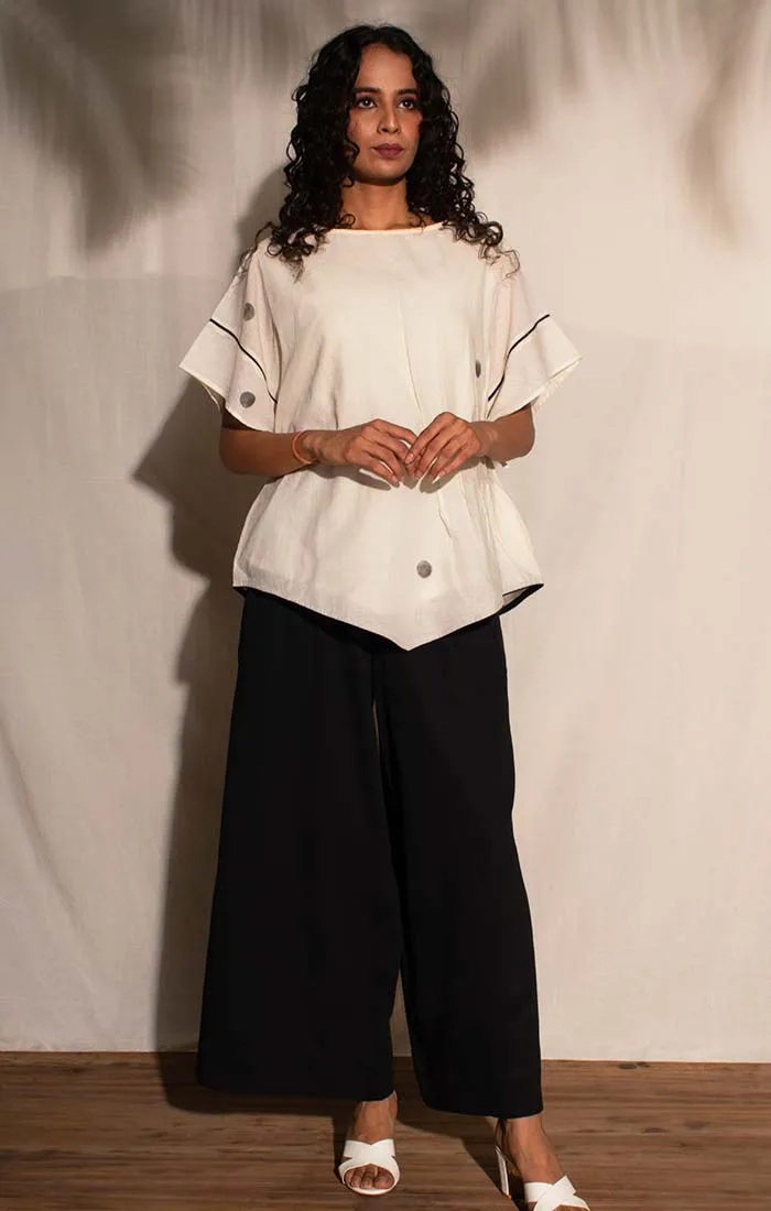 Ivory Flared Top with Black Organic Cotton Culottes