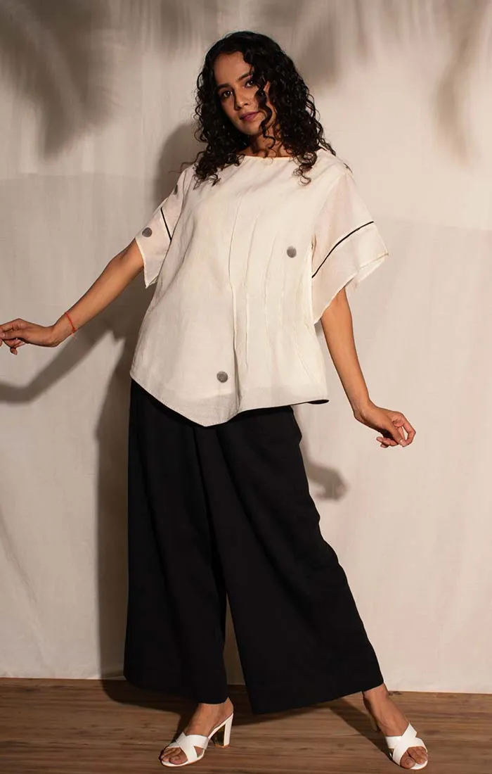 Ivory Flared Top with Black Organic Cotton Culottes