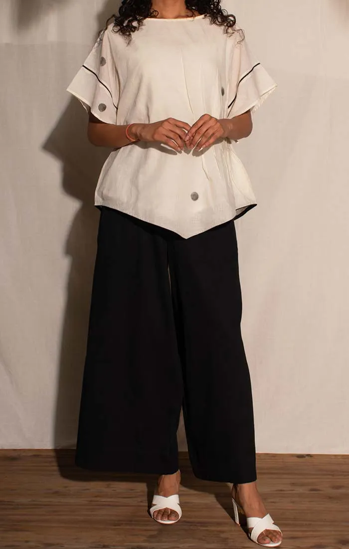 Ivory Flared Top with Black Organic Cotton Culottes