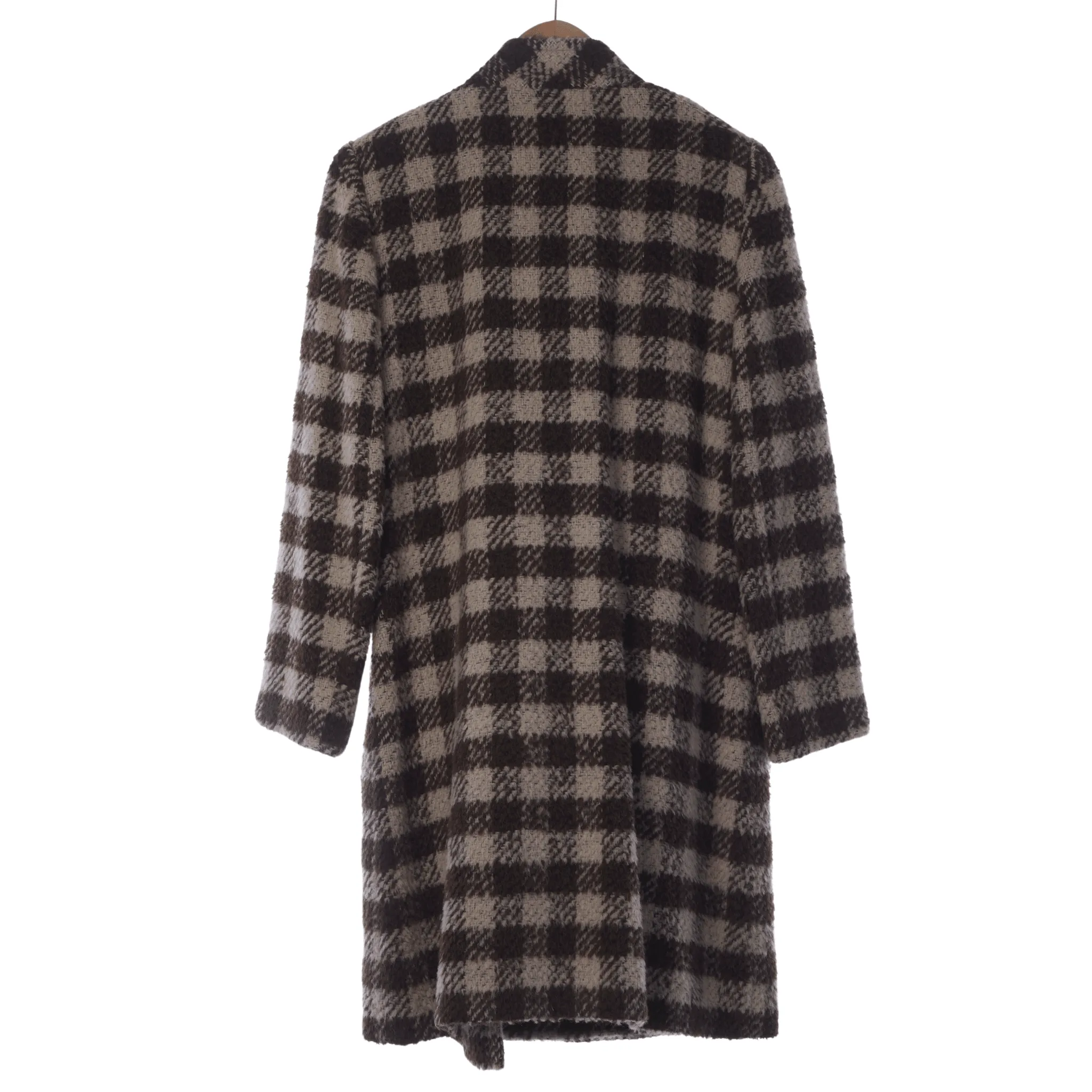 Jaegar Wool & Alpaca Brown & Cream Checked Long Sleeved  Coat UK Size 14.