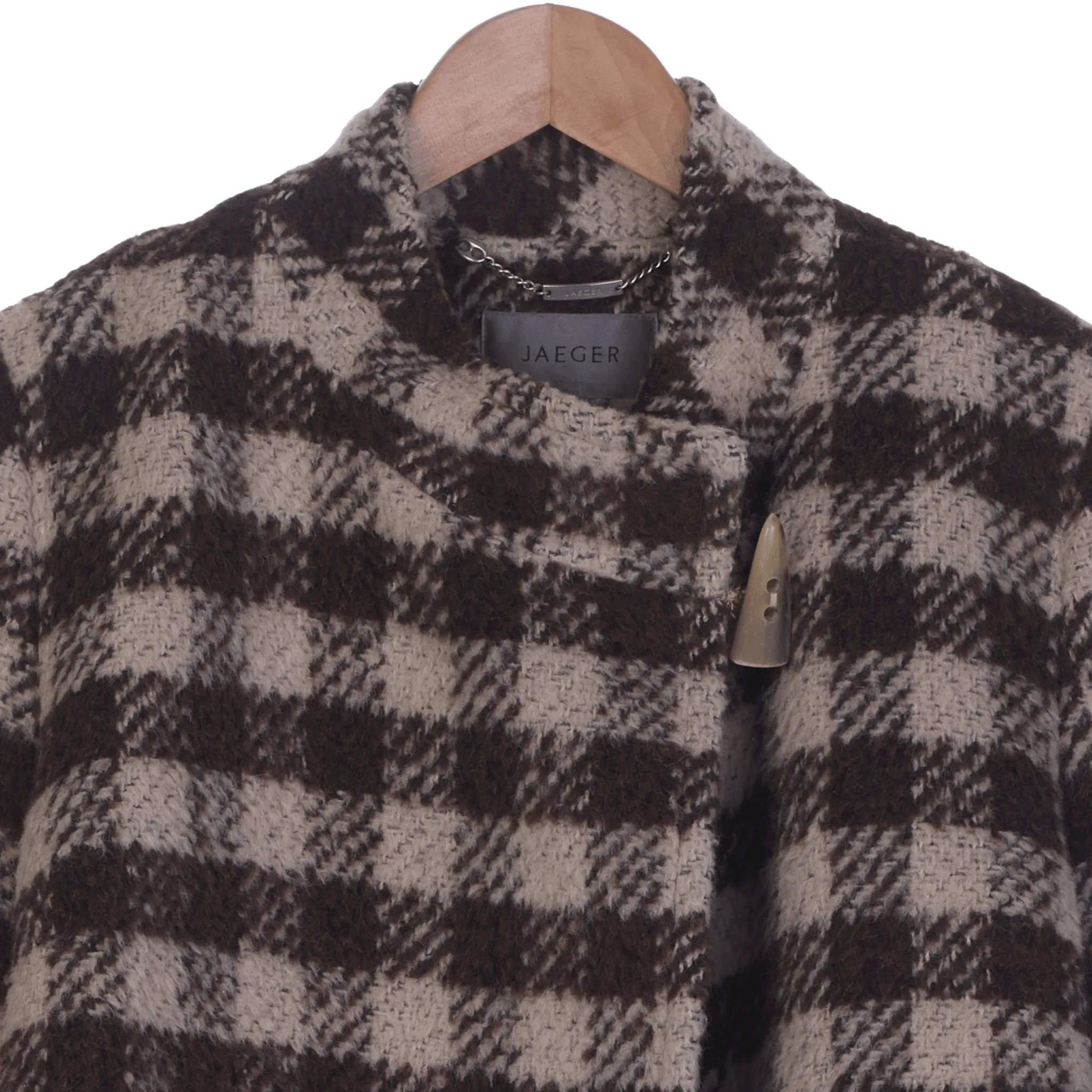 Jaegar Wool & Alpaca Brown & Cream Checked Long Sleeved  Coat UK Size 14.