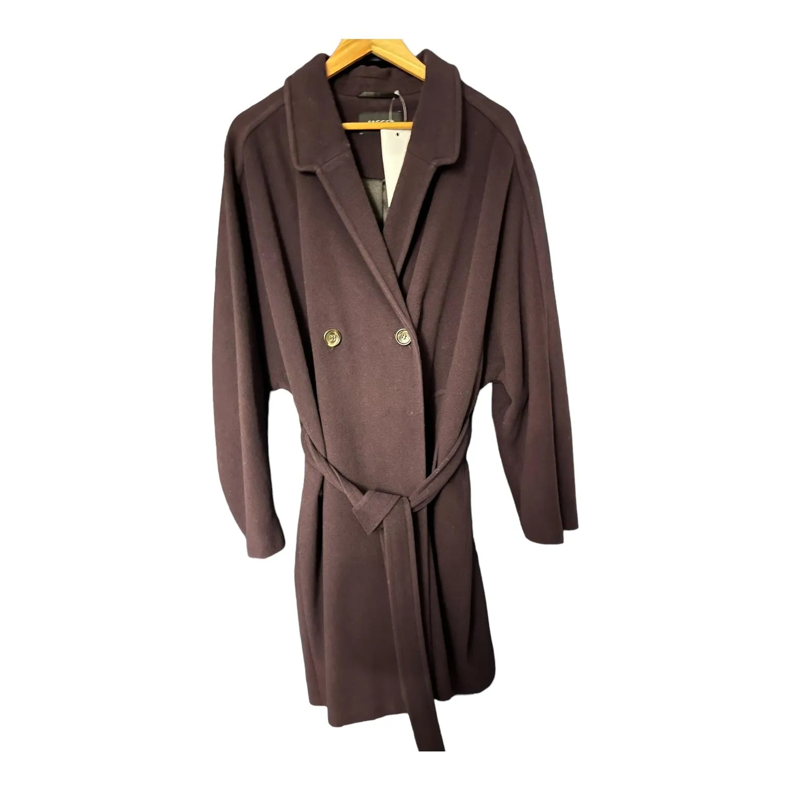 Jaeger Wool & Cashmere Blend Dark Brown Long Sleeved Coat UK Size XL